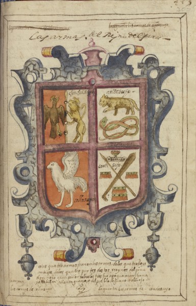 Coat of Arms of the Kingdom of Peru; La Plata, Bolivia; completed in 1616; Ms. Ludwig XIII 16, fol. 307