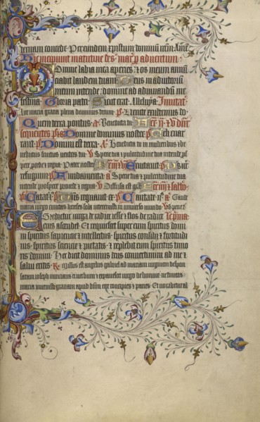 Decorated Text Page; London, England; 1420 - 1430; Tempera colors, gold leaf, gold paint, and ink on parchment
