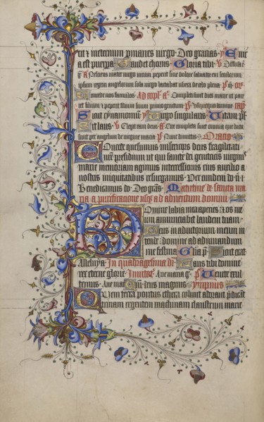Decorated Initial D; London, England; 1420 - 1430; Tempera colors, gold leaf, gold paint, and ink on parchment