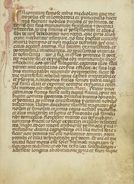 Decorated Initial I; Milan, Lombardia, Italy; about 1400; Tempera colors, gold leaf, and ink on parchment; Leaf: 25.6 x 18.4 cm