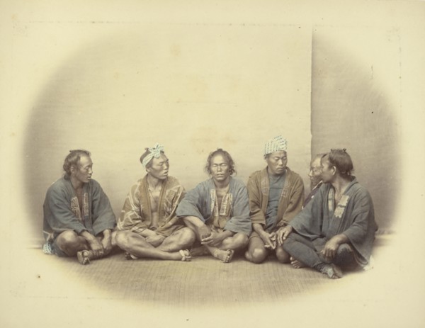 Coolies -, Group, Felice Beato, 1832 - 1909, Japan; 1866 - 1867; Hand-colored Albumen silver print