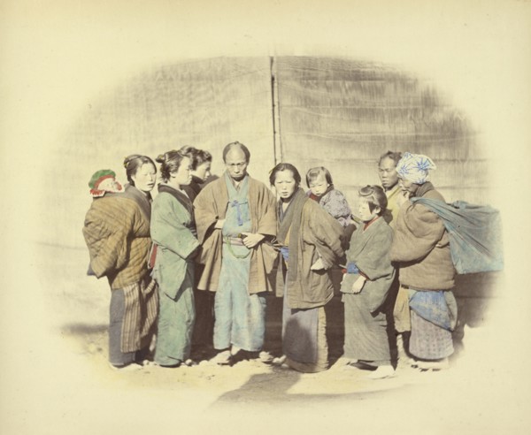 Group in the Street; Felice Beato, 1832 - 1909, Japan; 1866 - 1867; Hand-colored Albumen silver print