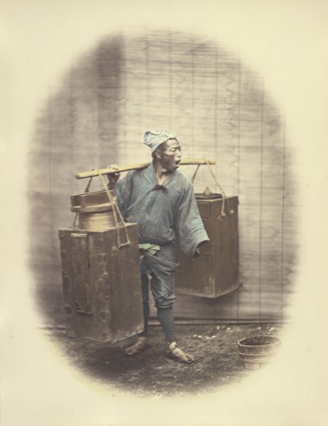 Saki Seller; Felice Beato, 1832 - 1909, Japan; 1868; Hand-colored Albumen silver print