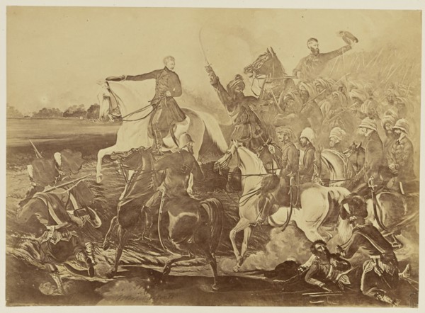 Copy Photograph of a Painting by Henry Hope Crealock Depicting a Battle Scene During the Indian Mutiny; Felice Beato English