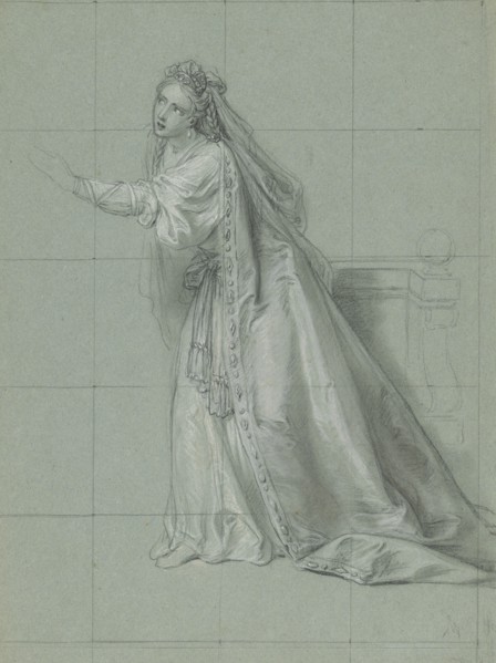 Study of a Woman Turned Toward the Left; Charles-Antoine Coypel, French, 1694 - 1752, about 1749; Black and white chalk on blue