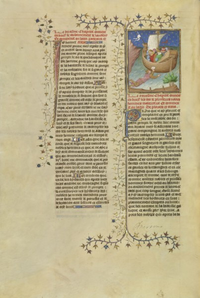 Julius Caesar, Escaping from the Island of Pharos, Swims to a Boat while Holding a Letter; Paris, France, Europe; about 1413