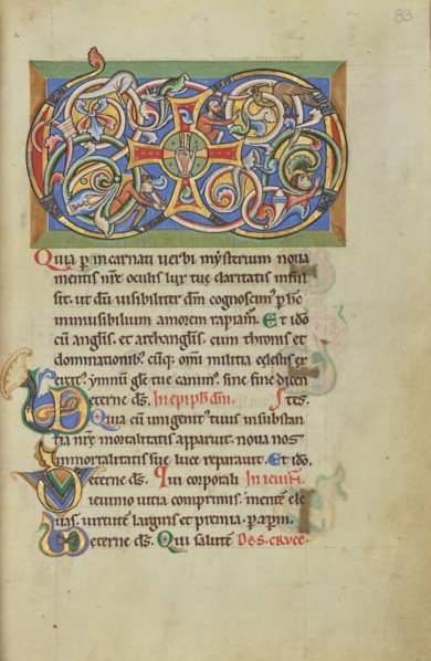 Inhabited VD Monogram; Hildesheim, Germany; probably 1170s; Tempera colors, gold leaf, silver leaf, and ink on parchment; Leaf