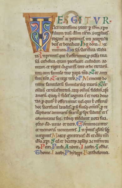 Decorated Initial T; Hildesheim, Germany; probably 1170s; Tempera colors, gold leaf, silver leaf, and ink on parchment; Leaf
