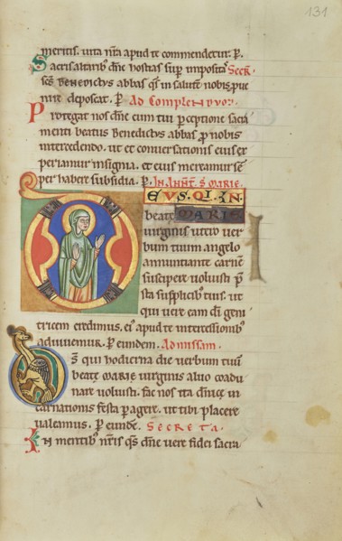 Initial D: The Virgin; Hildesheim, Germany; probably 1170s; Tempera colors, gold leaf, silver leaf, and ink on parchment; Leaf