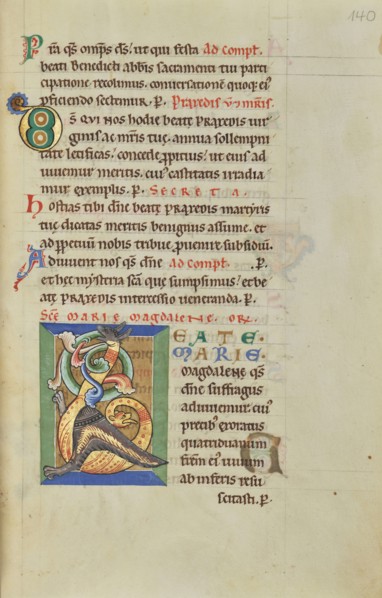 Decorated Initial B; Hildesheim, Germany; probably 1170s; Tempera colors, gold leaf, silver leaf, and ink on parchment; Leaf