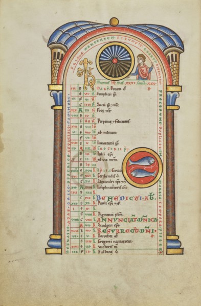 Mars, ?, Zodiacal Sign of Pisces; Hildesheim, Germany; probably 1170s; Tempera colors, gold leaf, silver leaf, and ink