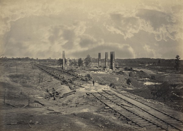 Destruction of Hood's Ordinance Train; George N. Barnard, American, 1819 - 1902, New York, United States; 1864; Albumen silver