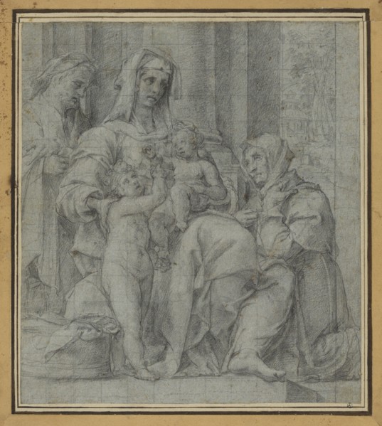 Holy Family with Saint John the Baptist Adored by an  Figure; Bartolomeo Cesi, Italian, 1556 - 1629, Italy; about 1590s; Black
