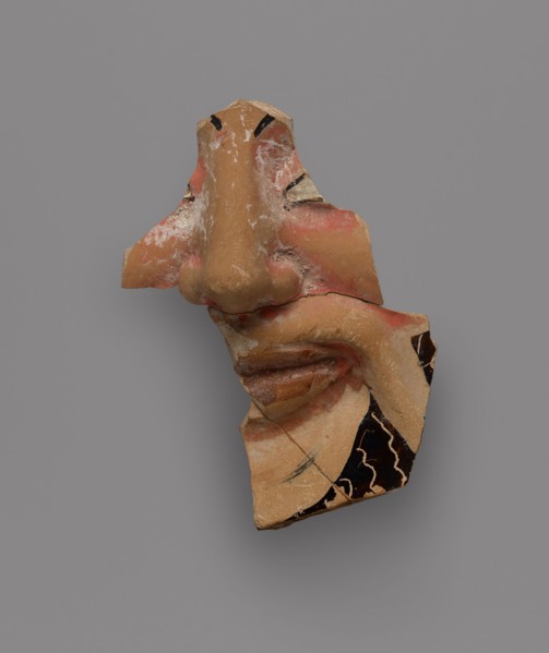 Fragment of a Black-Glaze Kantharos with Mask of Dionysos, part of