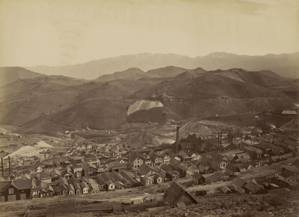 The Combination Shaft, from the Water Flume; Carleton Watkins, American, 1829 - 1916, Virginia City, Nevada, Storey