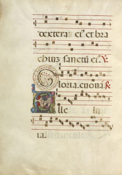 Initial A: A Man Singing; Northern Italy, Italy; about 1460 - 1480; Tempera colors and gold leaf on parchment; Leaf: 60.3 × 44