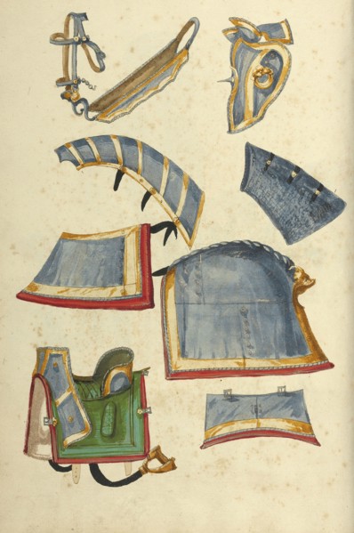 Horse Armor; Augsburg, probably, Germany; about 1560 - 1570; Tempera colors and gold and silver paint on paper bound between