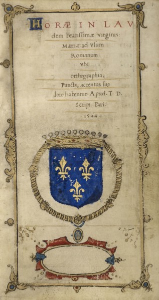 Frontispiece; T.D; Paris, France; 1544; Tempera colors and gold paint on uterine parchment; Leaf: 14.3 x 8.1 cm