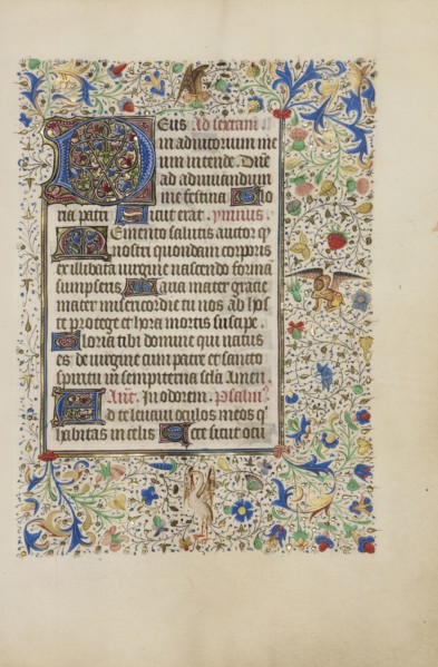 Decorated Text Page; Bruges, illuminated, Belgium; 1450s; Tempera colors, gold leaf, gold paint, and ink on parchment; Leaf: 26