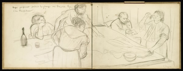 Reyer and the Washerwoman; Edgar Degas, French, 1834 - 1917, about 1877; Graphite; 52.1 x 69.9 cm, 20 1,2 x 27 1,2 in