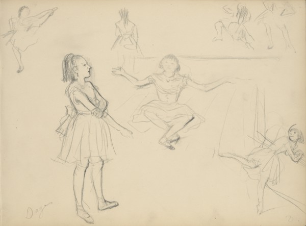 Ballet Dancers Rehearsing; Edgar Degas, French, 1834 - 1917, about 1877; Graphite