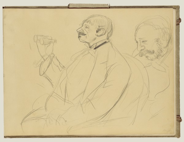 Opera Fan and Ernest Reyer; Edgar Degas, French, 1834 - 1917, about 1877; Graphite