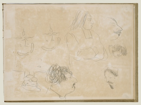 Caricature Sketches; Edgar Degas, French, 1834 - 1917, 1877; Graphite; 26 x 34.9 cm, 10 1,4 x 13 3,4 in