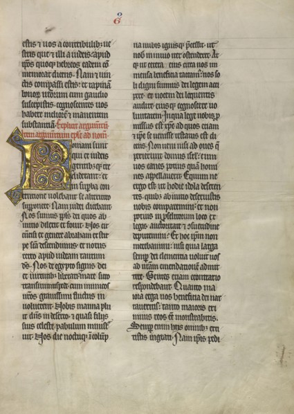 Decorated Initial R; Lille, France; about 1260 - 1270; Tempera, gold leaf, and pen and black ink on parchment