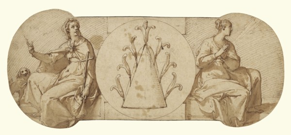 Allegories of Faith and Hope, Flanking Federico's Device, the Sugar Loaf; Federico Zuccaro, Italian, about 1541 - 1609