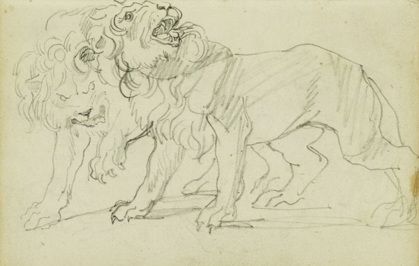 Pair of Lions; Théodore Géricault, French, 1791 - 1824, 1812 - 1814; Graphite; 15.2 x 10.6 cm, 6 x 4 3,16 in