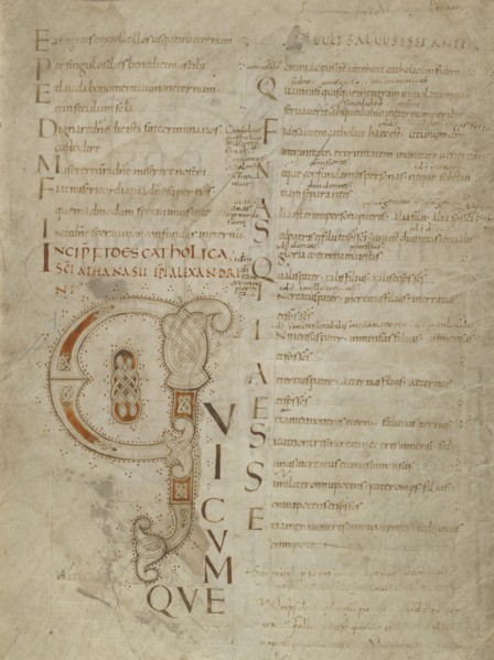 Decorated Initial Q; Northern Italy, Italy; third quarter of 9th century; Iron gall and red lead, minimum, inks applied with pen