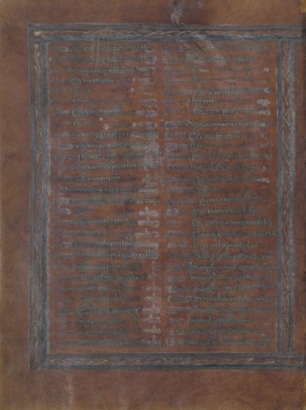 Decorated Text Page; Rhein-Meuse; early 9th century; Tempera colors and gold and silver paint on parchment; fols. 1 - 4 stained