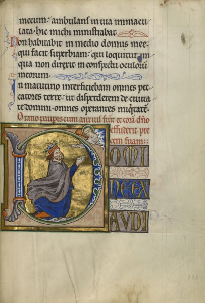 Initial D: David in Prayer; Master of the Ingeborg Psalter, French, active about 1195 - about 1210, Noyon, probably, France