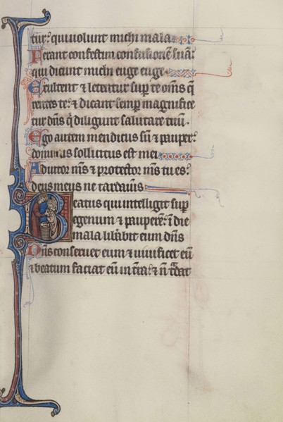 Initial B: David Distributing Bread; Bute Master, Franco-Flemish, active about 1260 - 1290, Paris, written, France