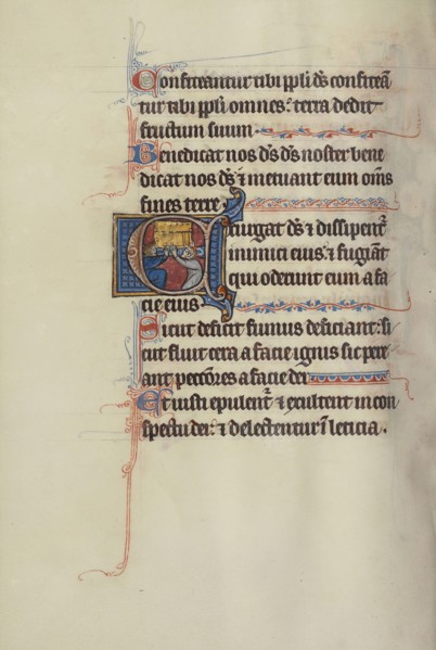 Initial E: Two Kings Lifting the Ark of the Covenant; Bute Master, Franco-Flemish, active about 1260 - 1290, Paris