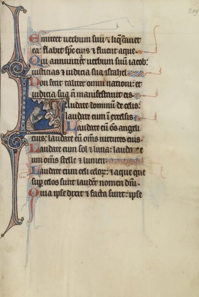 Initial L: A Woman Praying to Christ; Bute Master, Franco-Flemish, active about 1260 - 1290, Northeastern, illuminated, France
