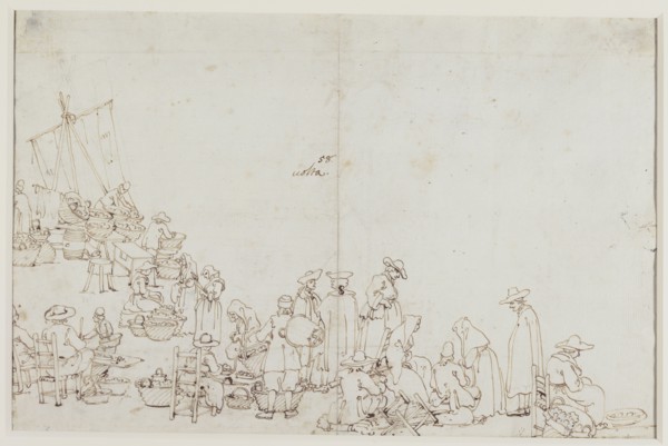 The Campo San Basso: The North Side with the Church, Recto, A Market Scene, Verso, Canaletto, Giovanni Antonio Canal, Italian
