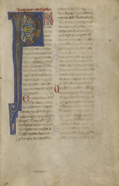 Decorated Initial P; Sicily, probably, Italy; late 12th century; Tempera colors, gold leaf, and ink on parchment