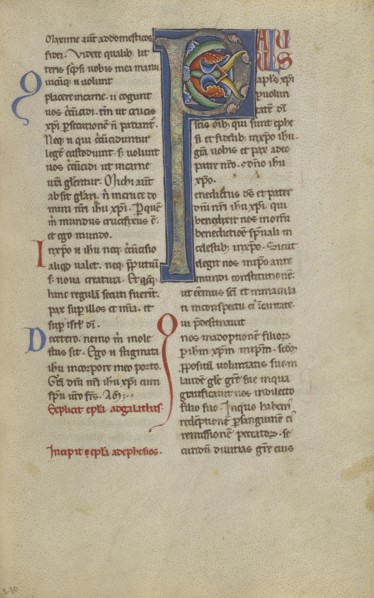 Decorated Initial P; Sicily, probably, Italy; late 12th century; Tempera colors, gold leaf, and ink on parchment