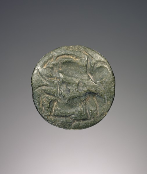 Lentoid engraved seal; Crete, Greece; about 1550 B.C. - 1100 B.C; Serpentine; 2.3 × 0.7 cm, 7,8 × 1,4 in