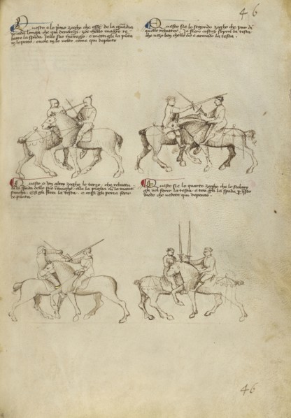 Equestrian Combat with Sword; Fiore Furlan dei Liberi da Premariacco, Italian, about 1340,1350 - before 1450, Venice, Italy