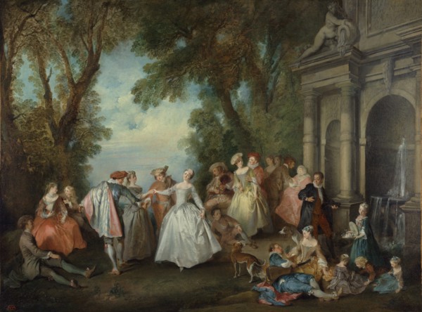 Dance before a Fountain; Nicolas Lancret, French, 1690 - 1743, France; by 1724; Oil on canvas; 97.8 × 130.8 cm