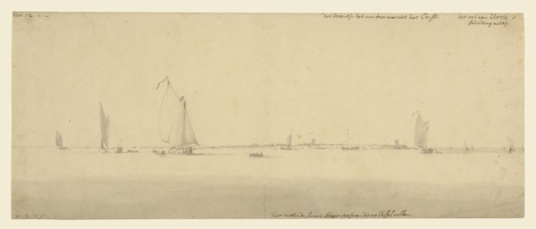 Calm Sea; Willem van de Velde the Younger, Dutch, 1633 - 1707, about 1665 - 1666; Black chalk and gray wash; 16.5 x 40.2 cm