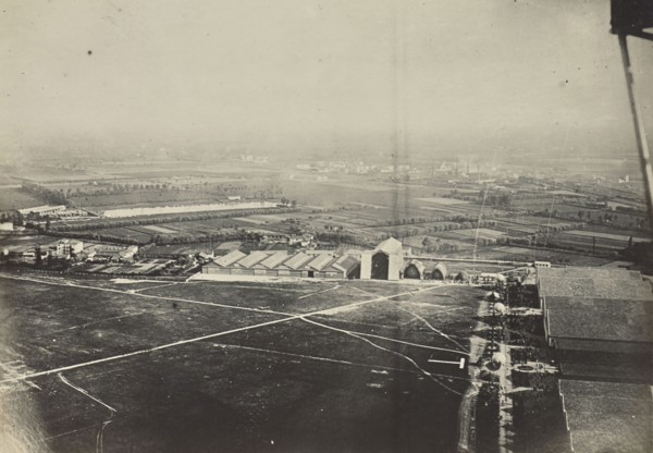 Aerial view of airfield; Fédèle Azari, Italian, 1895 - 1930, Italy; 1914 - 1929; Gelatin silver print; 11.3 x 15.9 cm