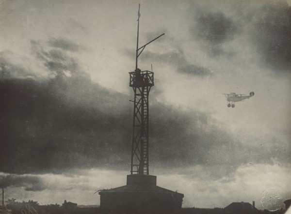 Airplane and signal tower; Fédèle Azari, Italian, 1895 - 1930, Italy; 1914 - 1929; Gelatin silver print; 17.4 x 18 cm
