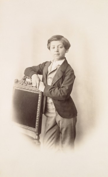 Portrait of an  Boy Leaning on a Chair; Gustave Le Gray, French, 1820 - 1884, about 1858; Albumen silver print