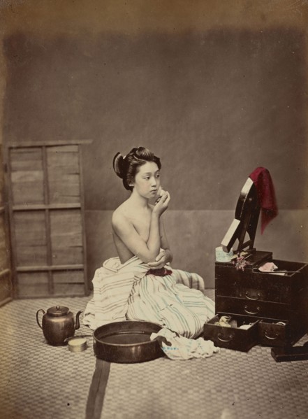 Japanese Toilet; Kusakabe Kimbei, Japanese, 1841 - 1934, active 1880s - about 1912, Japan; 1870s - 1890s; Hand-colored Albumen