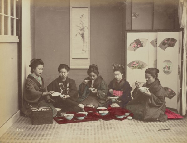 Buck Wheat Macaroni Eating; Kusakabe Kimbei, Japanese, 1841 - 1934, active 1880s - about 1912, Japan; 1870s - 1890s