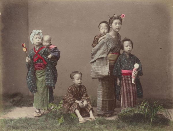 Carrying Children; Kusakabe Kimbei, Japanese, 1841 - 1934, active 1880s - about 1912, Japan; 1870s - 1890s; Hand-colored