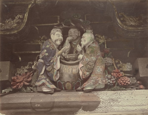 Carving Images in the Top of the Great Gate, at Nikko; Kusakabe Kimbei, Japanese, 1841 - 1934, active 1880s - about 1912, Nikko